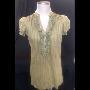 FANG (NWT) Olive Green Ruffled Puff Sleeve Blouse-M